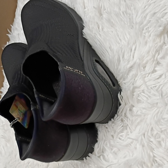 New Skechers Womens Uno Wedge - Kickin' Knit Hands Free Slip-ins Sneakers Black - Picture 10 of 16